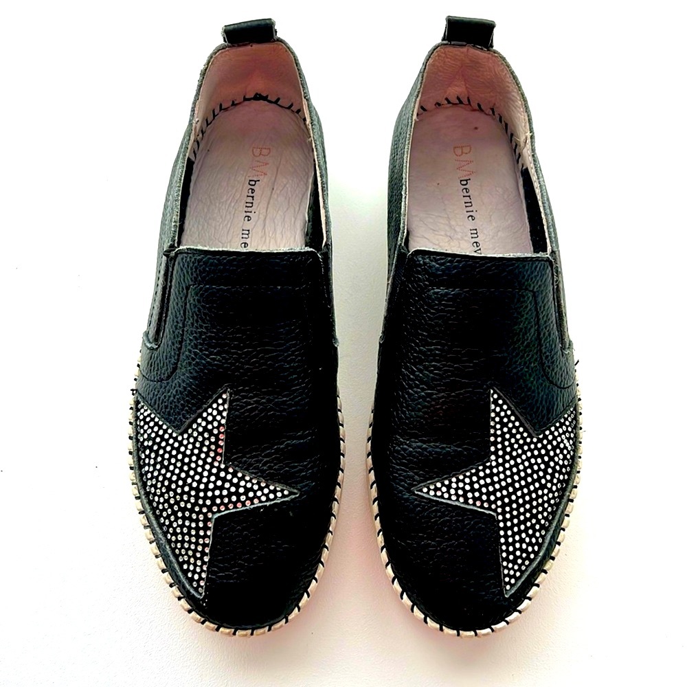 Bernie Mev ~ Black Leather ~ Rhinestone Star ~ Sneaker/Loafer ~ Size 36
